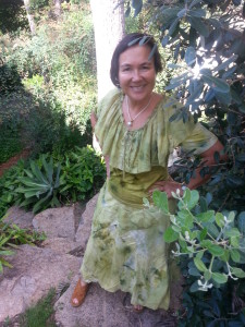 Jane Milburn wears upcycled eco-dyed Urchin Wear